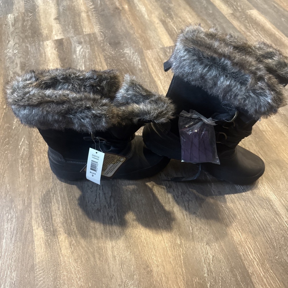 Khombu Slope Women's 9 Black Waterproof Winter Snow Boots Faux Fur NWT